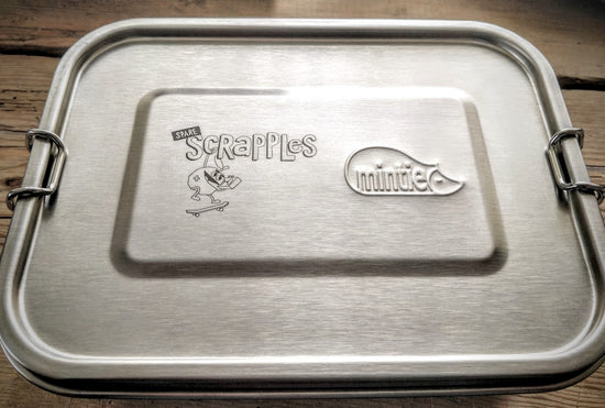 personalised lunchbox lid engraved with name initials, logo branding pic graphic. gift and presents for family friend. label containers food tins. make it your own