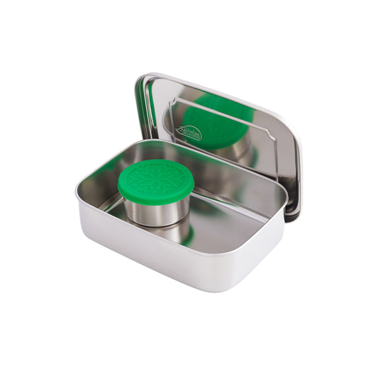 Mintie Duo Stainless Steel Lunchbox Set. 1 Litre Lunchbox with Two  Sections, Small Sauce Pot, Silicone Band and Cotton Lunch Bag - Plastic  Free Shopper